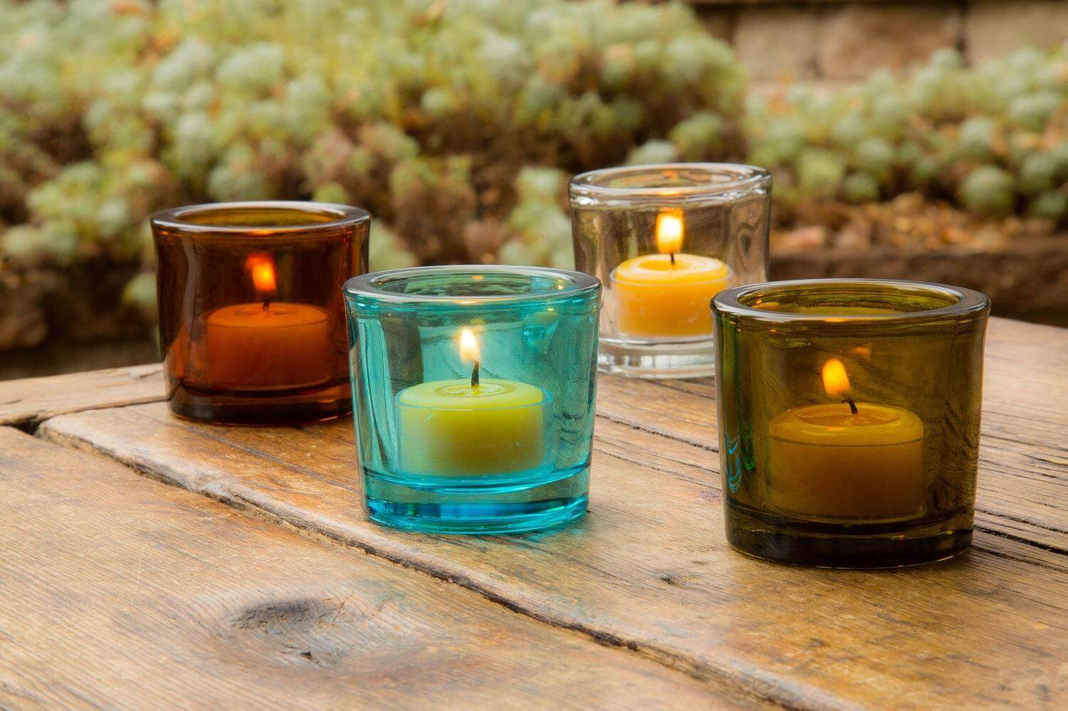 Bluecorn Candles Heavy Glass Votive Candle Holders - 50% Recycled Glass — scale reference