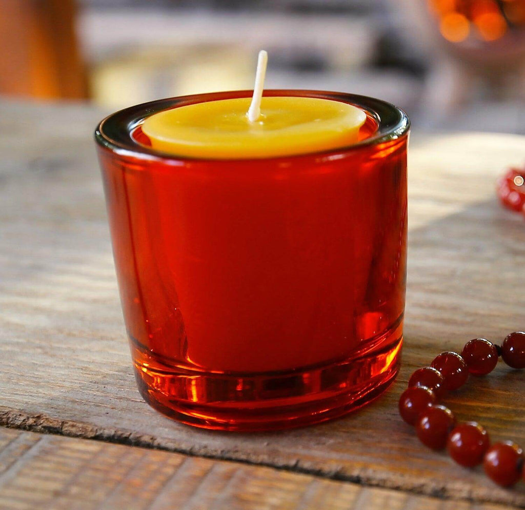 Bluecorn Candles Heavy Glass Votive Candle Holders - 50% Recycled Glass — packaging or label
