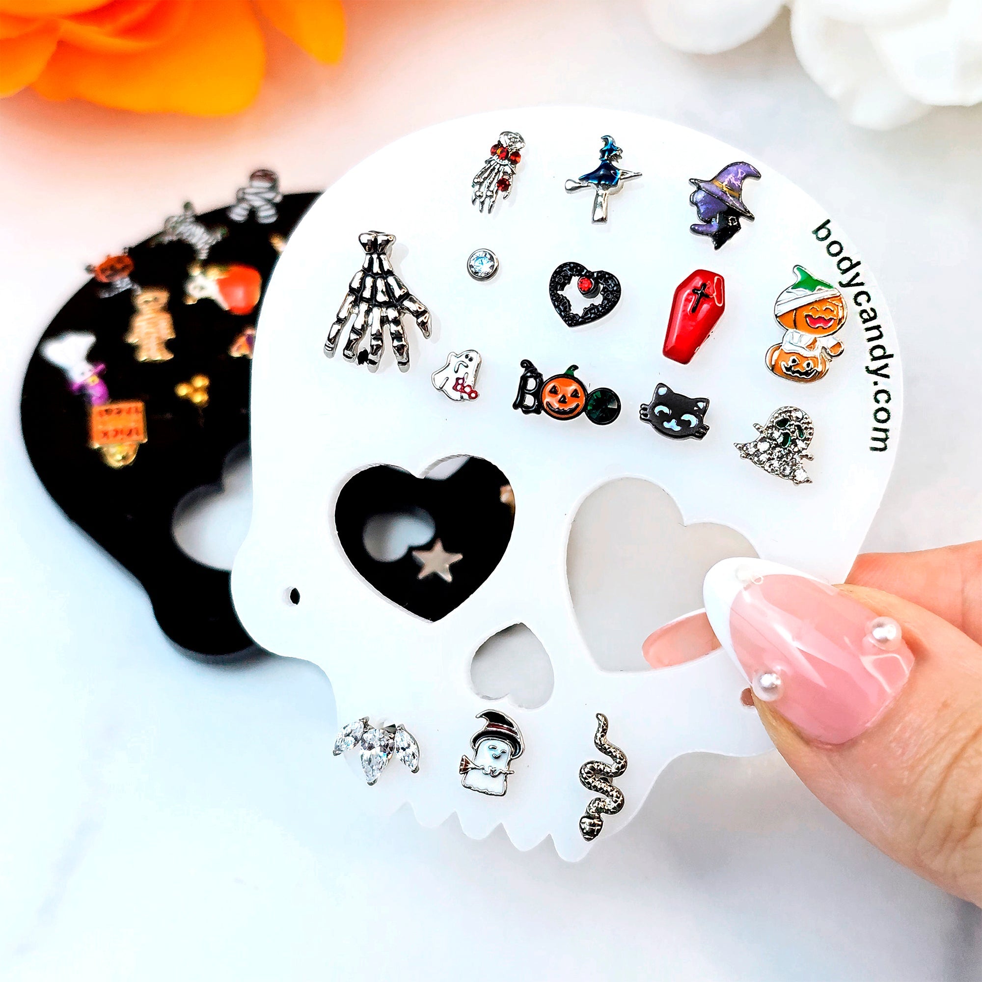 BodyCandy Skull Travel Flat Back Earring Palette — lifestyle context