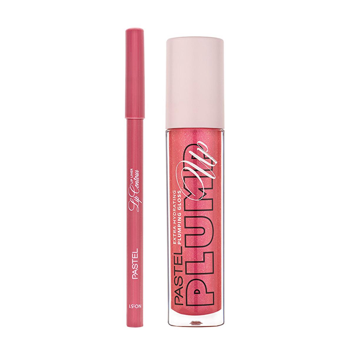 Pastel Perfect: Plumping Lip Gloss & Contour Liner Duo - Achieve Fuller, Defined Lips with Ultra-Glossy Finish