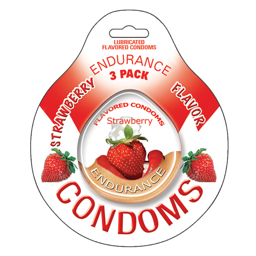 Love Spark Cove | Intimate Apparel, Pleasure Shop & Free Shipping Endurance Condoms-Strawberry 3pk — main product shot