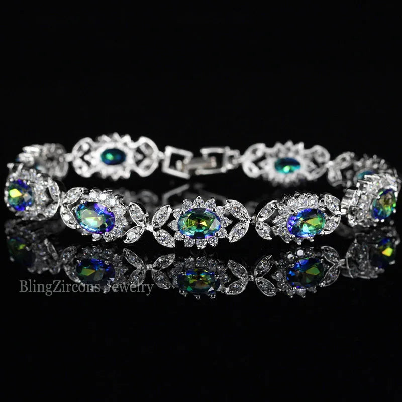 MyClosetAid Mystical Rainbow Cubic Zirconia Crystal Flower Silver Plated Bracelet — in-use photo