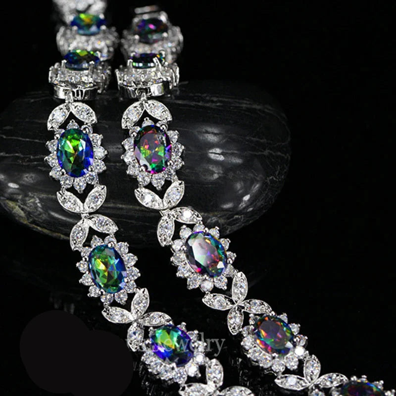 MyClosetAid Mystical Rainbow Cubic Zirconia Crystal Flower Silver Plated Bracelet — back view
