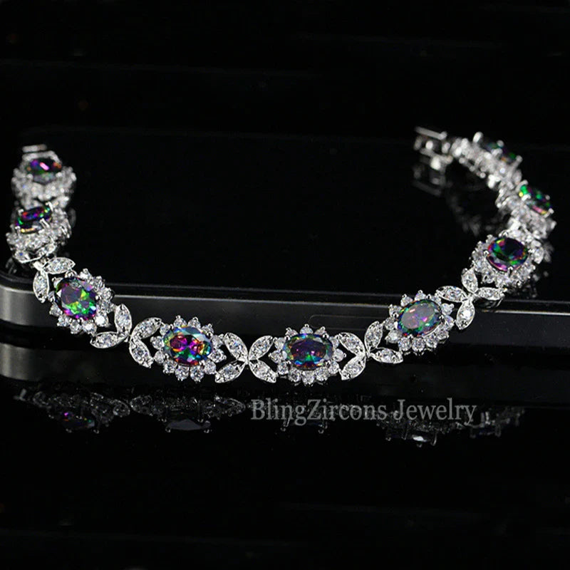 MyClosetAid Mystical Rainbow Cubic Zirconia Crystal Flower Silver Plated Bracelet — lifestyle context