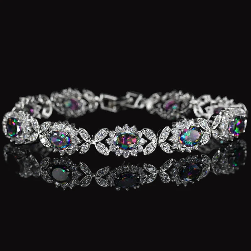 MyClosetAid Mystical Rainbow Cubic Zirconia Crystal Flower Silver Plated Bracelet — alternative angle