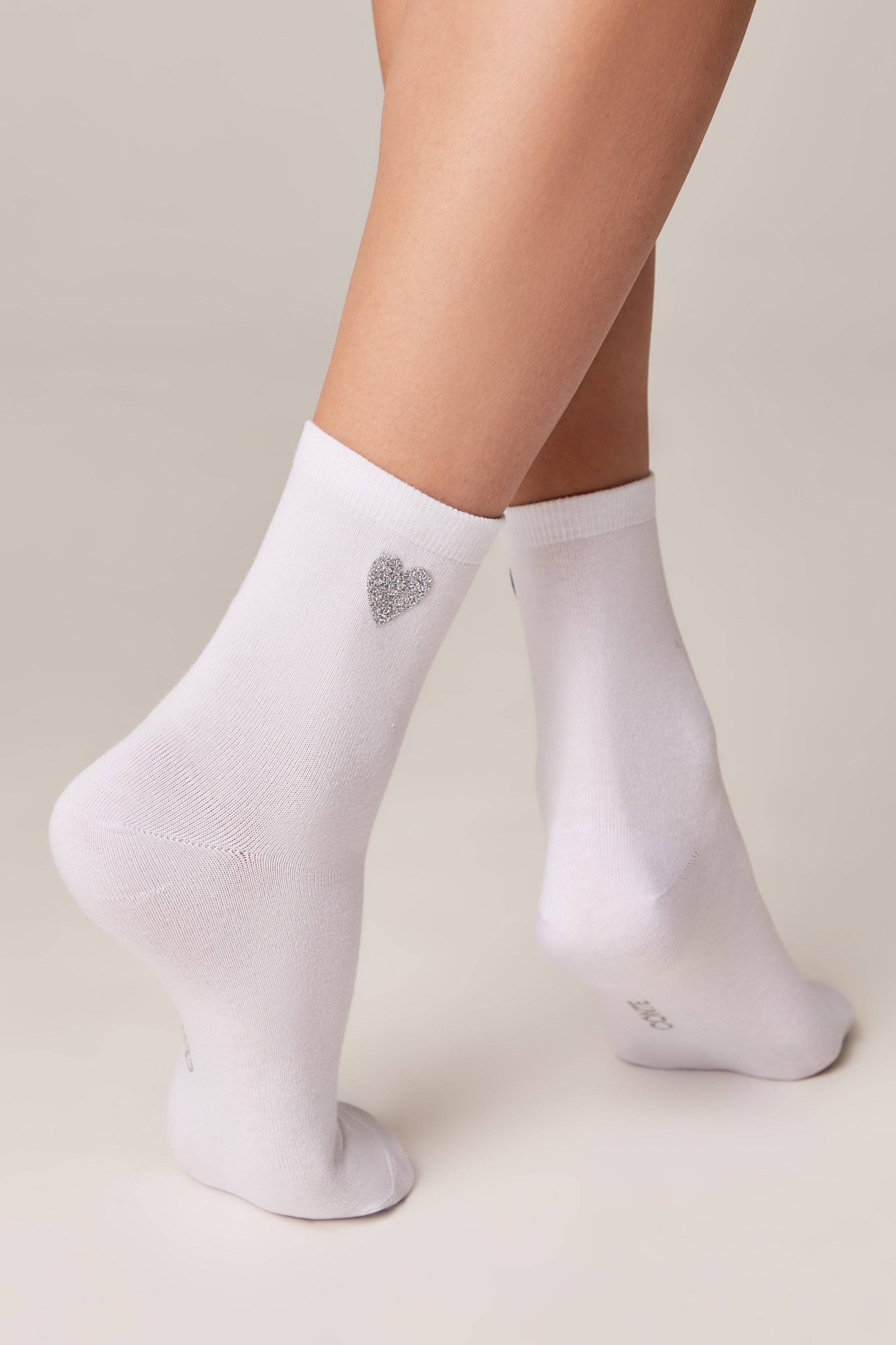 TheRanok.com Cotton Socks Conte Classic 427 - Shimmering Heart Pattern — detail close-up