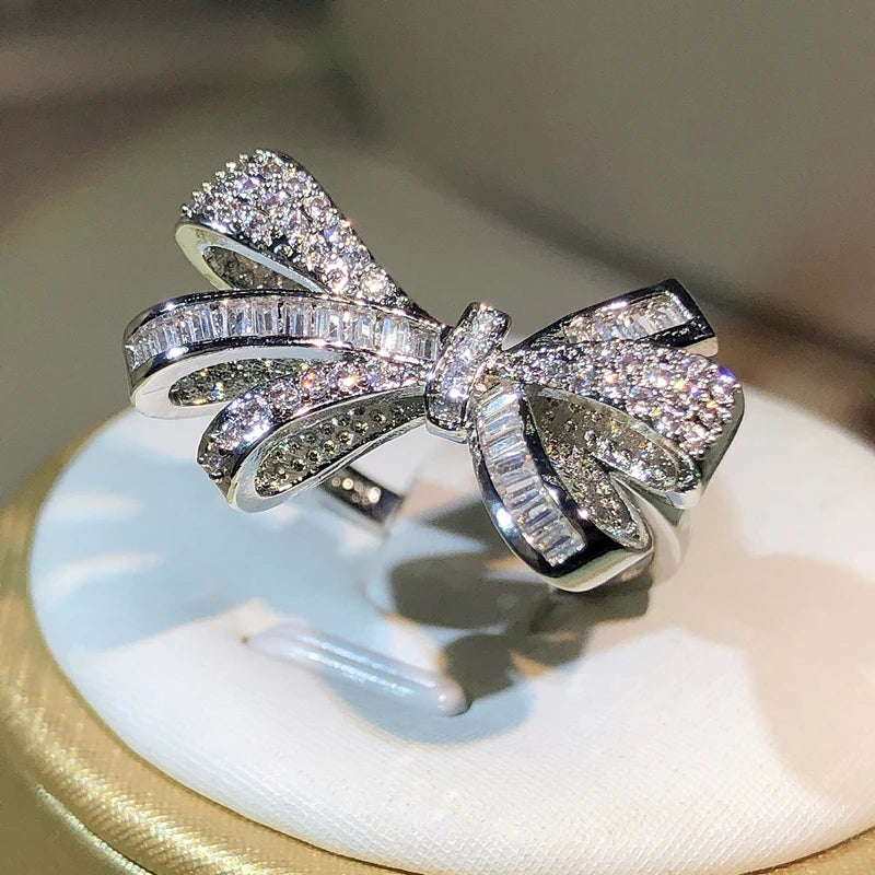 MyClosetAid 925 Sterling Silver High Quality Bow Zircon Ring — side view