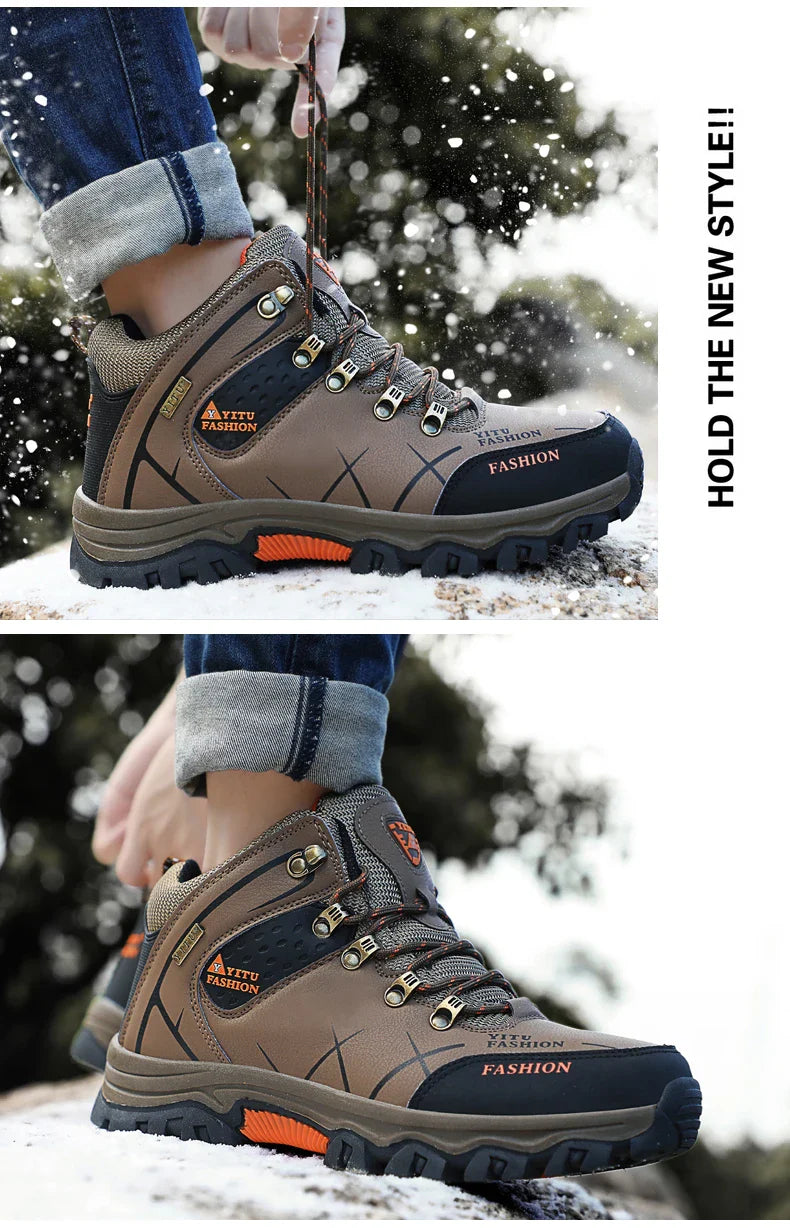 Brand Men Winter Snow Boots Waterproof Leather Sneakers Super  Warm Men's Boots Outdoor Male Hiking Boots Work Shoes Size 39-47