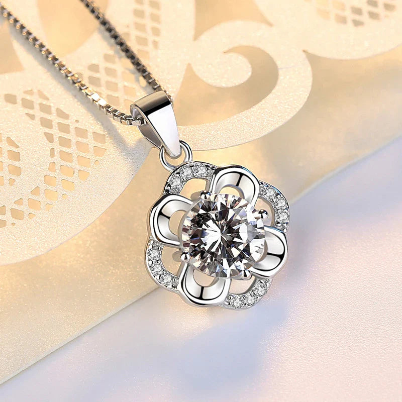 SORI STYLE 925 Sterling Silver Flower CZ Pendant Necklace — lifestyle context