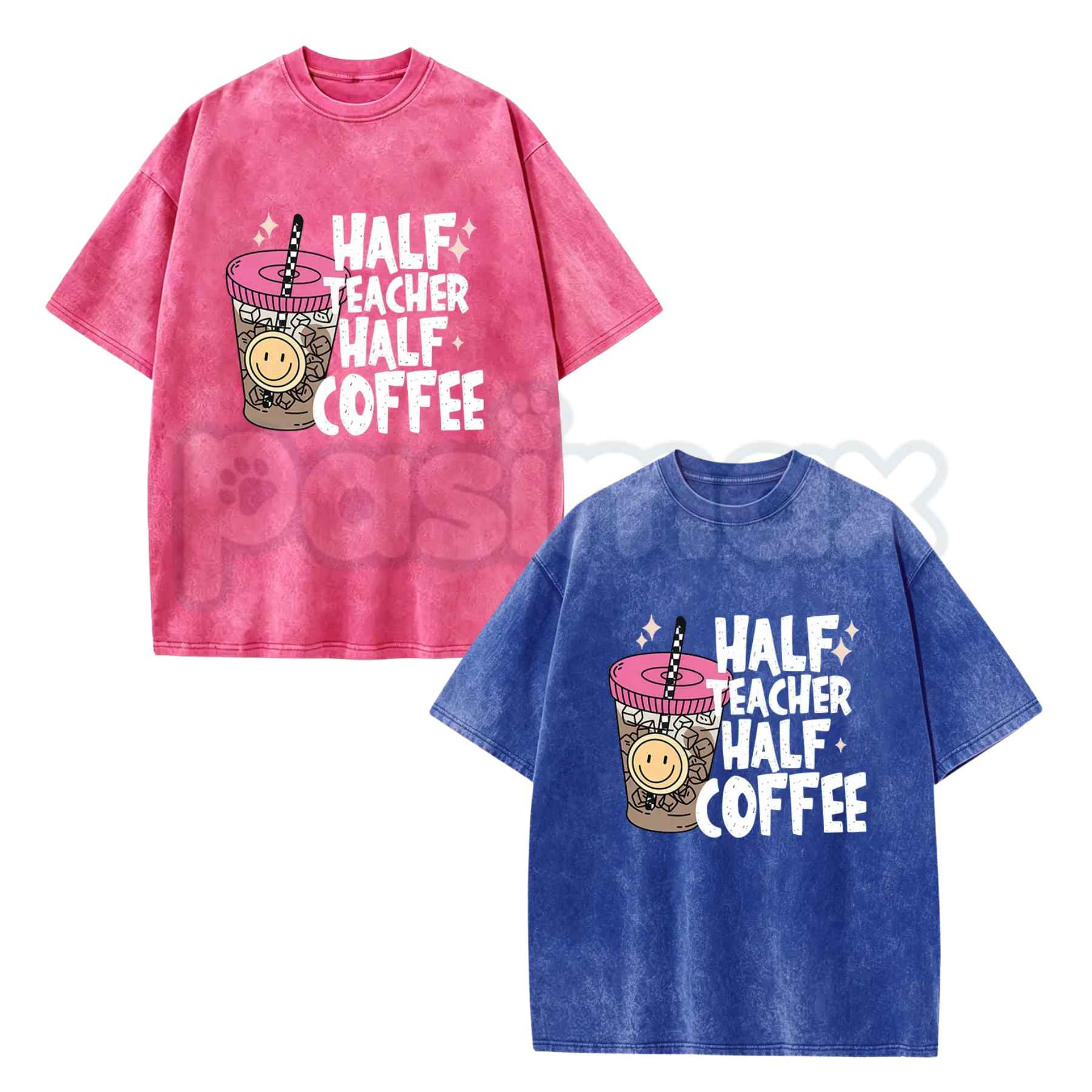 Half Teacher Half Coffee T-Shirt – Funny School Educator Graphic Tee, Vintage Washed Caffeine Lover Lightweight Cotton Teacher Gift Top