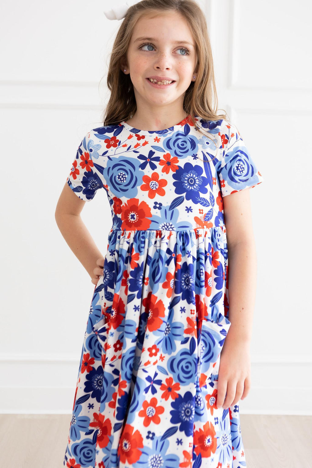 Mila & Rose ® Happy 4th Floral Floral S/S Pocket Twirl Dress — detail close-up