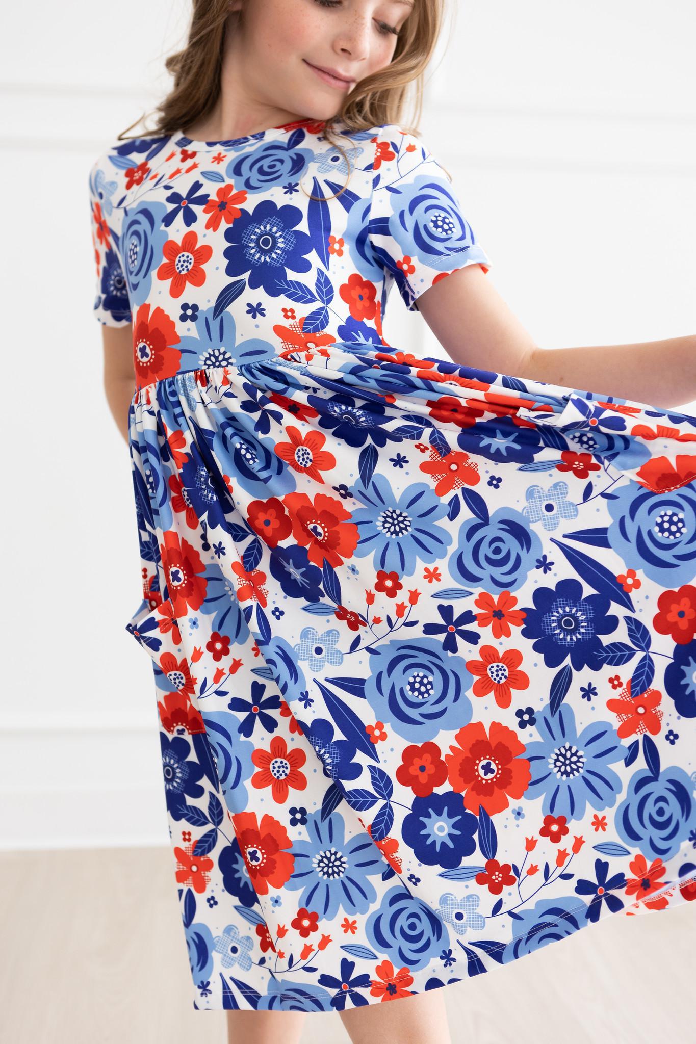 Mila & Rose ® Happy 4th Floral Floral S/S Pocket Twirl Dress — lifestyle context