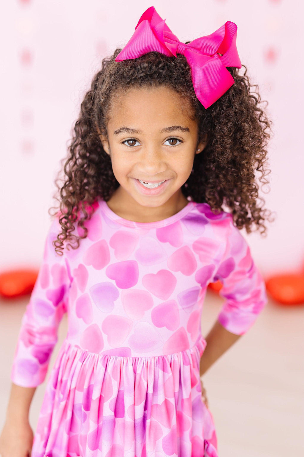 Mila & Rose ® Happy Heart Day 3/4 Sleeve Pocket Twirl Dress — back view
