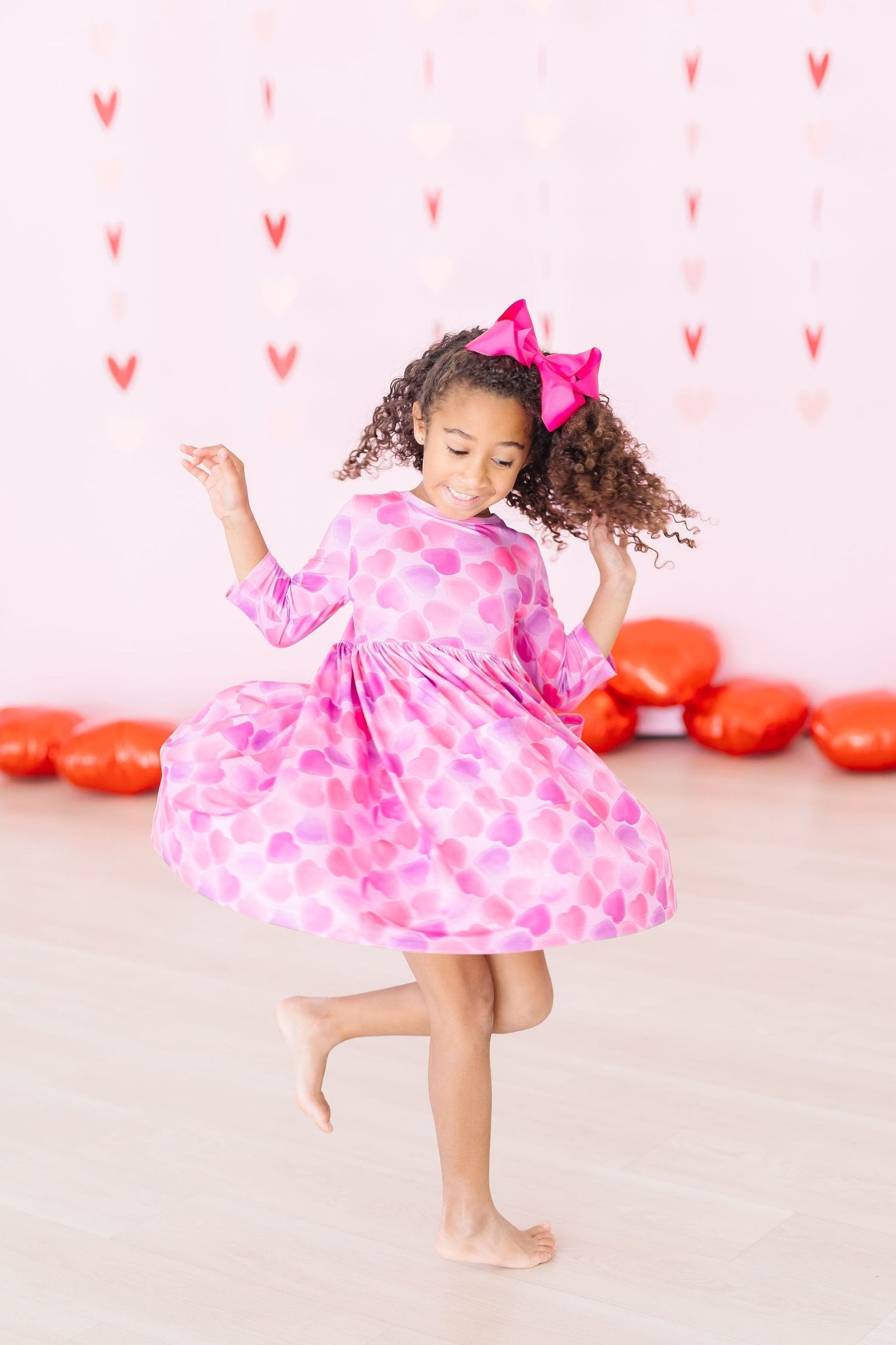 Mila & Rose ® Happy Heart Day 3/4 Sleeve Pocket Twirl Dress — size reference
