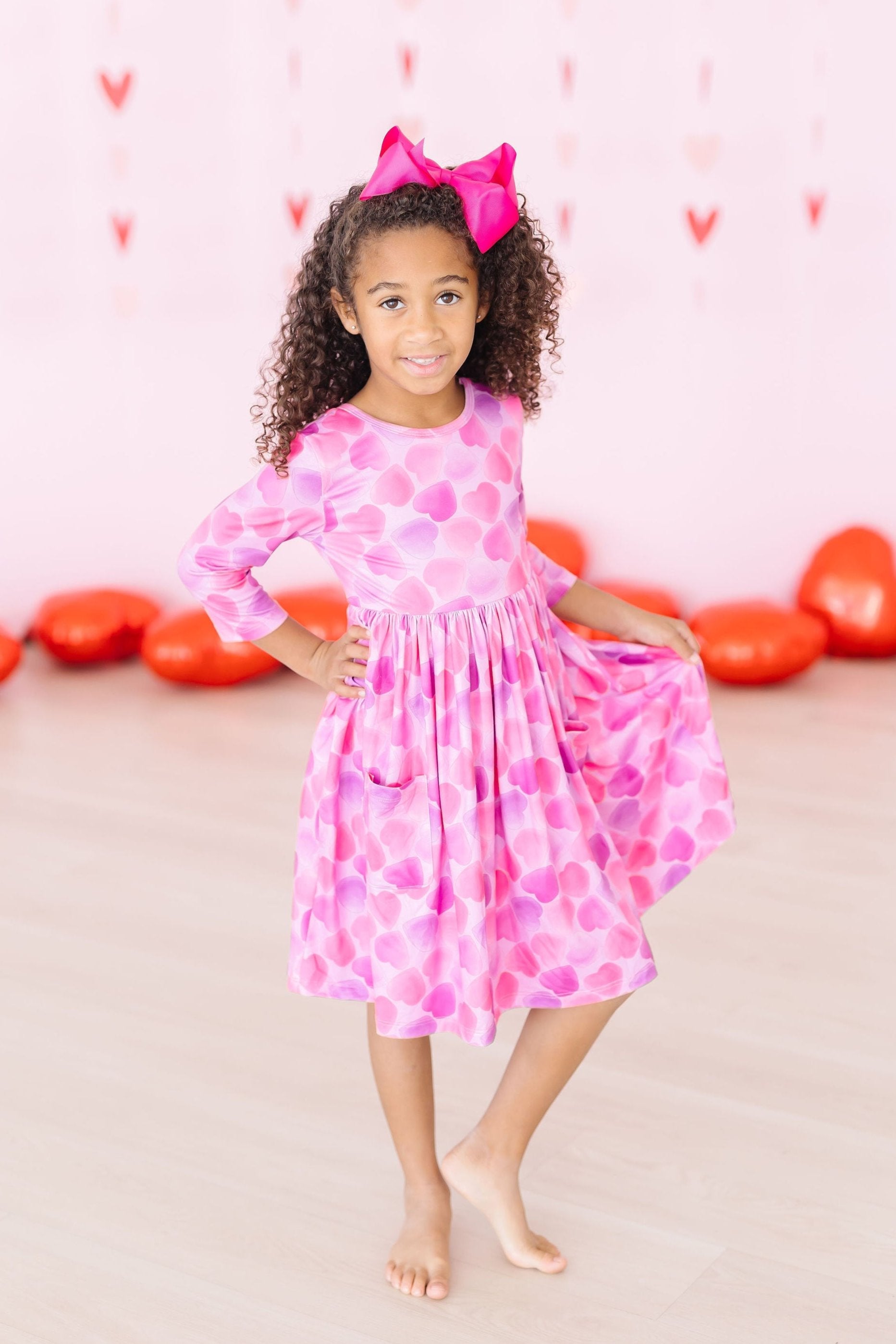 Mila & Rose ® Happy Heart Day 3/4 Sleeve Pocket Twirl Dress — main product shot