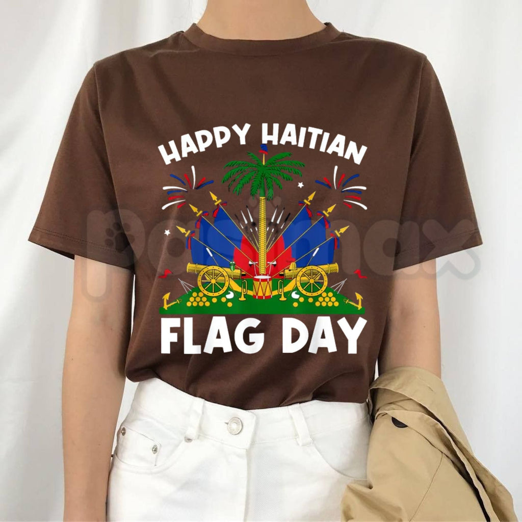 "Happy Haitian Flag Day" Patriotic T-Shirt – Haiti Heritage Graphic Tee for Men & Women, Premium 100% Cotton L'Union Fait La Force Top, Soft Lived-In Heavyweight Caribbean Pride Shirt, Made in USA
