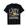 "Happy Last Day Of School" Leopard Graphic T-Shirt – Trendy 2026 Teacher & Student Keepsake Tee, Remastered Heavy Cotton Animal Print Top, Soft Lived-In Heavyweight School Spirit Shirt, Made in USA