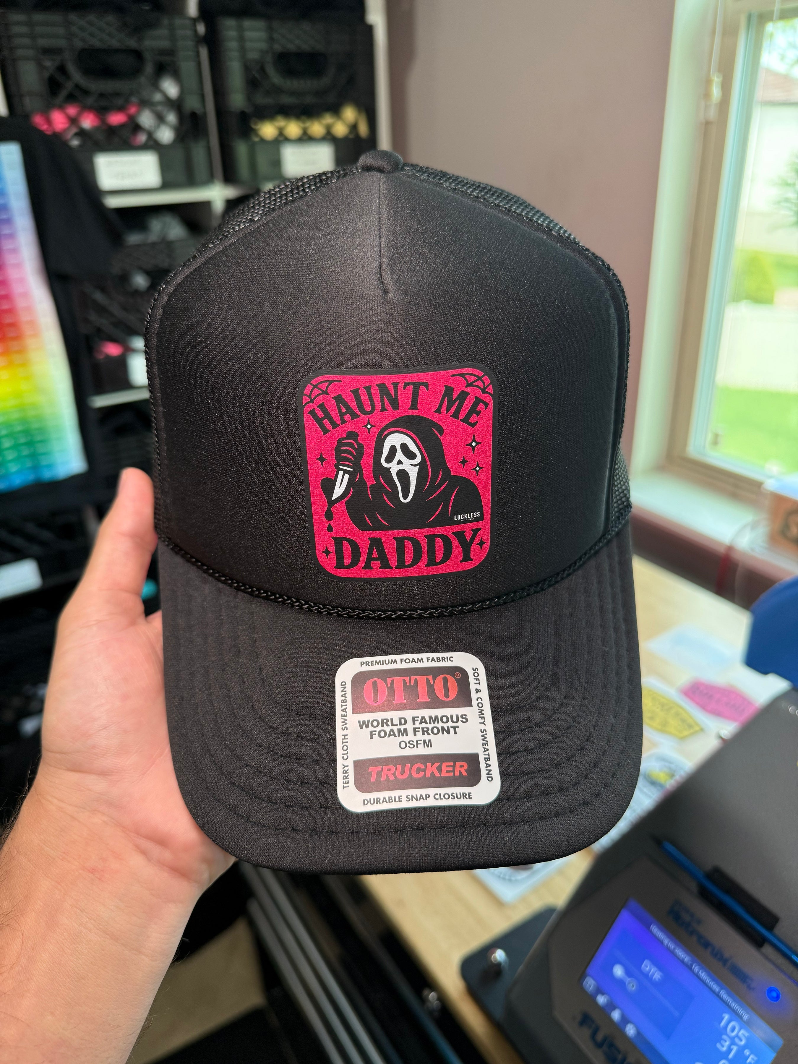 Luckless Outfitters Haunt Me Daddy Trucker Hat — alternative angle