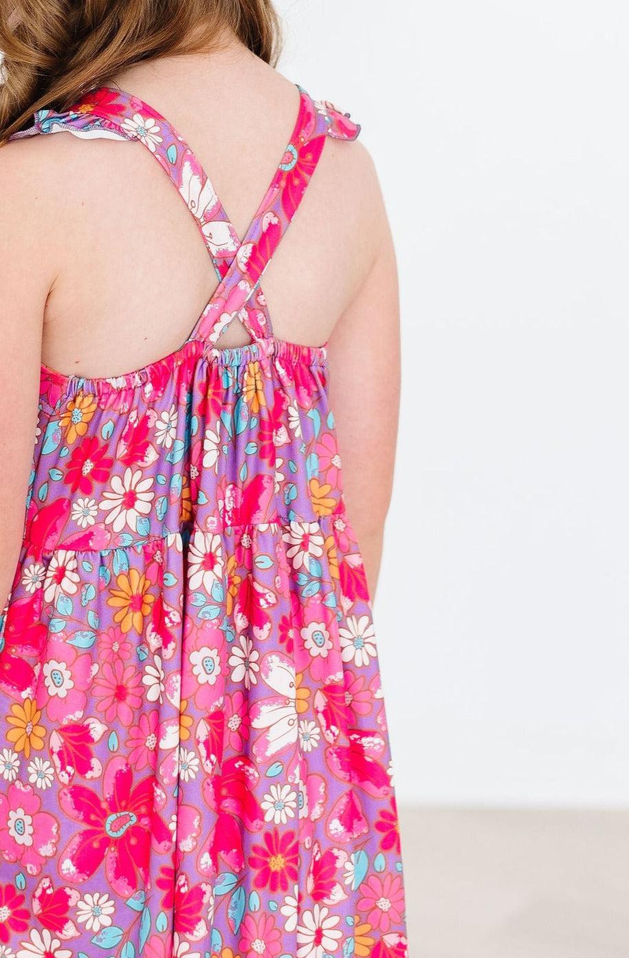 Mila & Rose ® Hawaiian Floral Ruffle Cross Back Dress — side view