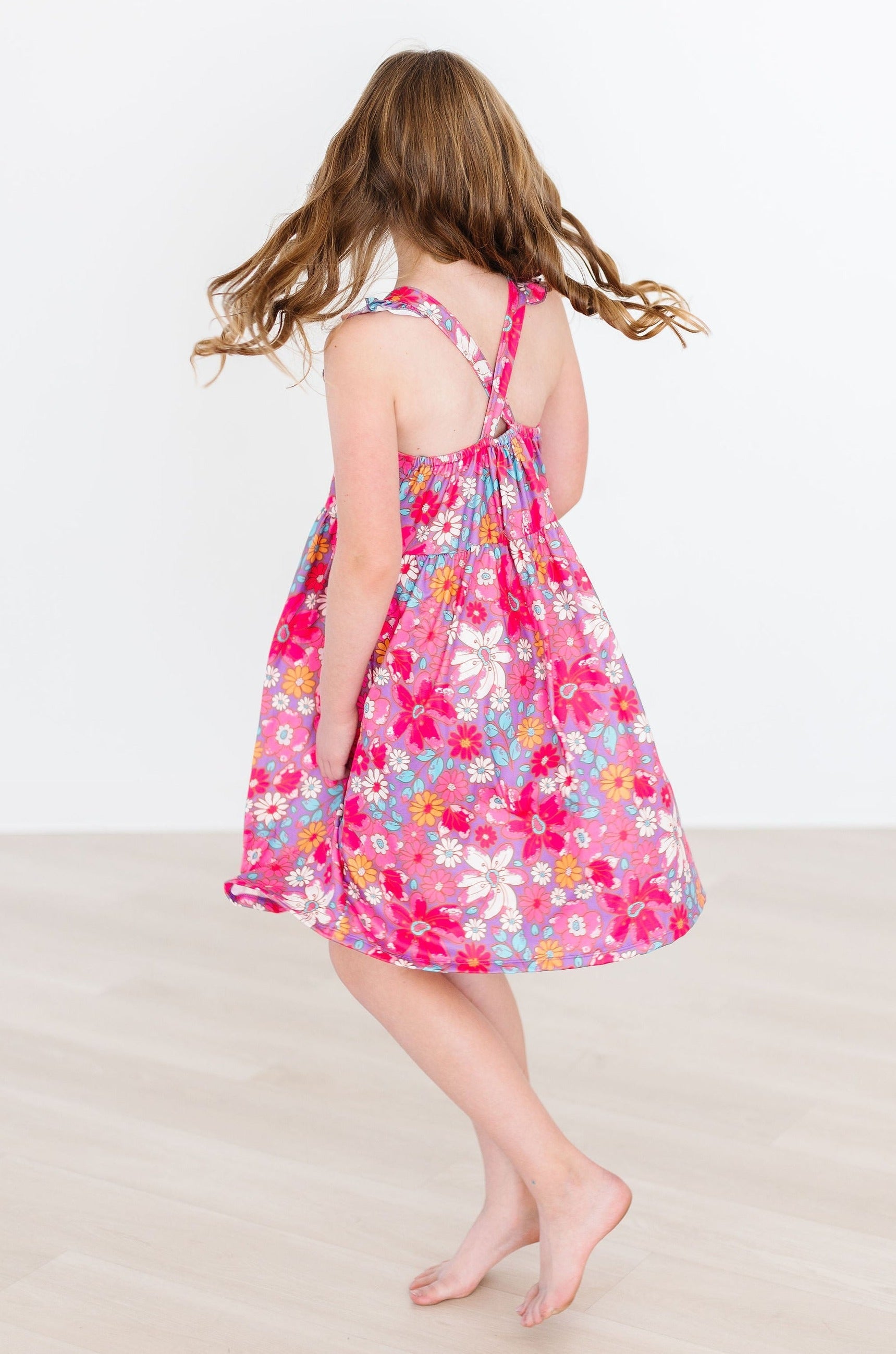 Mila & Rose ® Hawaiian Floral Ruffle Cross Back Dress — alternative angle