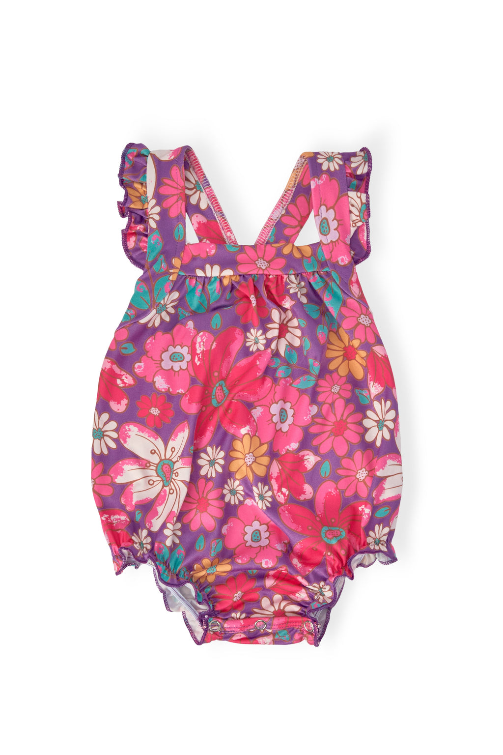 Mila & Rose ® Hawaiian Floral Ruffle Cross Back Romper — main product shot