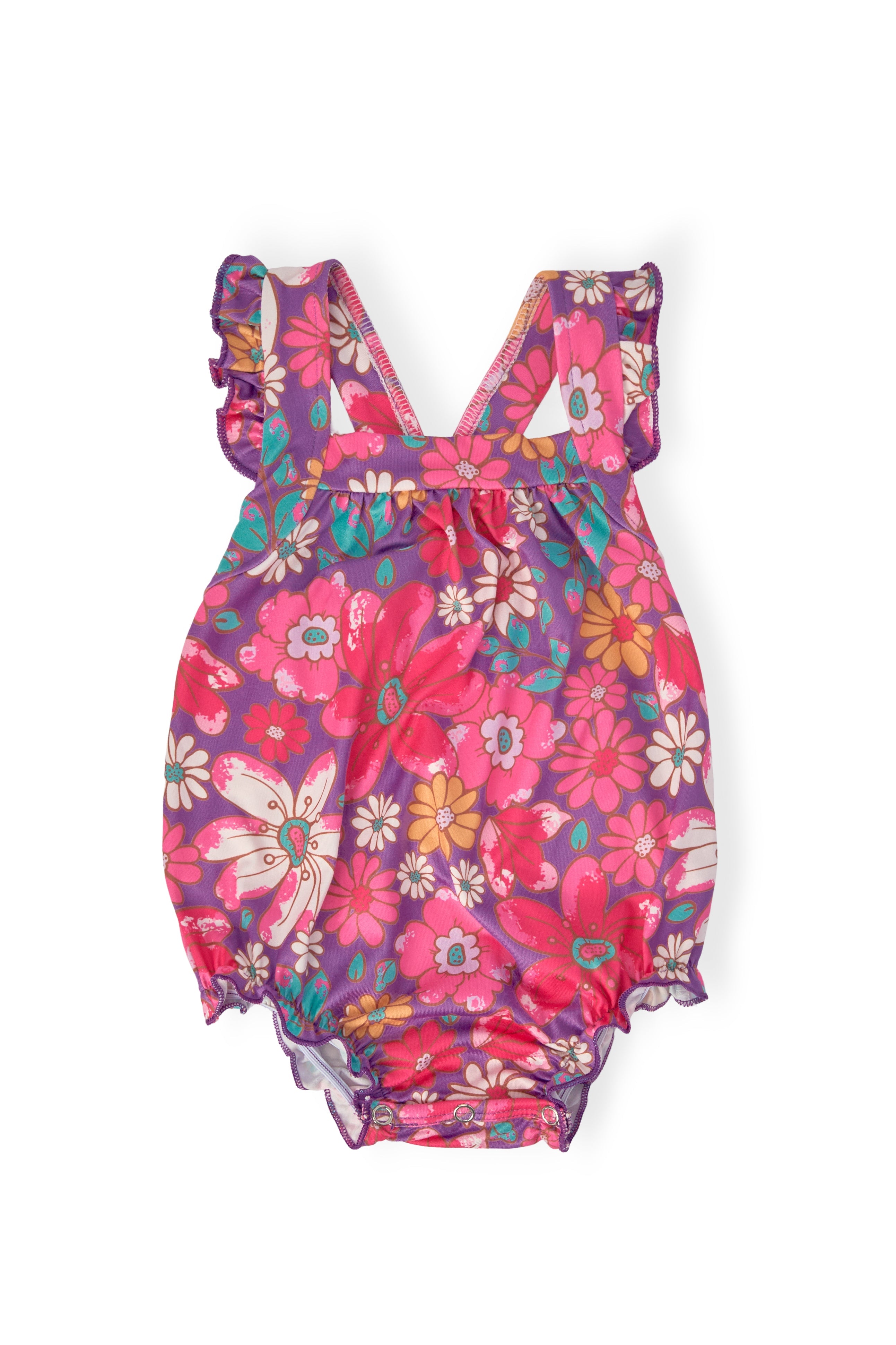 Mila & Rose ® Hawaiian Floral Ruffle Cross Back Romper — main product shot