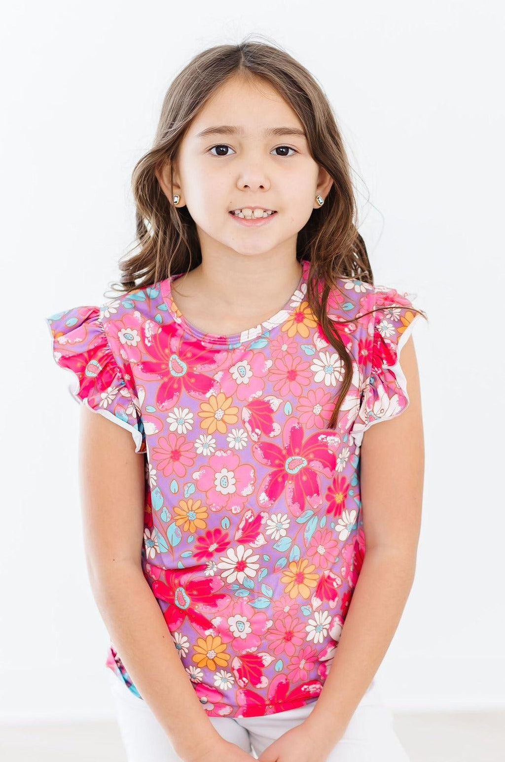 Mila & Rose ® SALE Hawaiian Floral S/S Ruffle Tee — lifestyle context