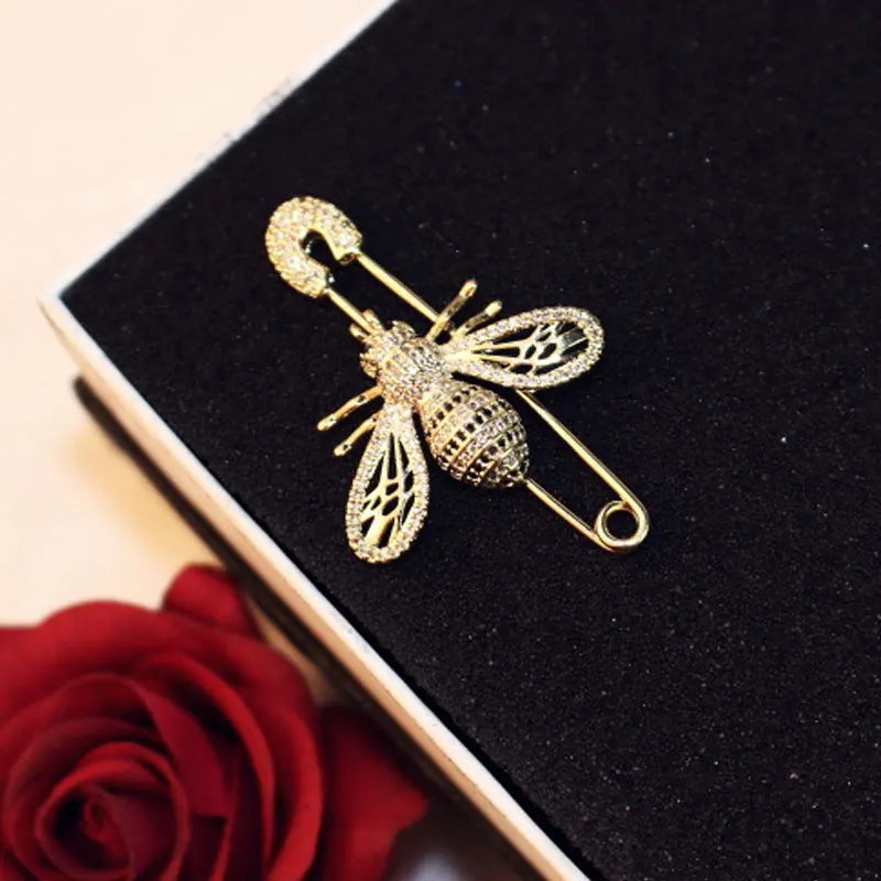 Envy NYC Envy NYC Luxury Full Crystal Gold Color Bee Brooch — lifestyle worn / used context
