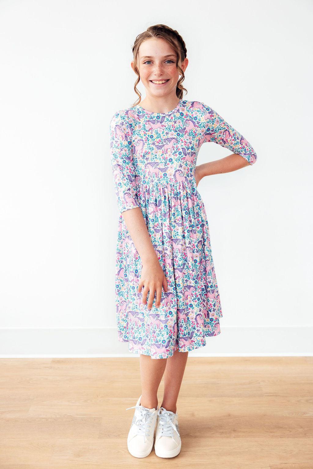 Mila & Rose ® Head in the Clouds 3/4 Sleeve Pocket Twirl Dress — lifestyle context
