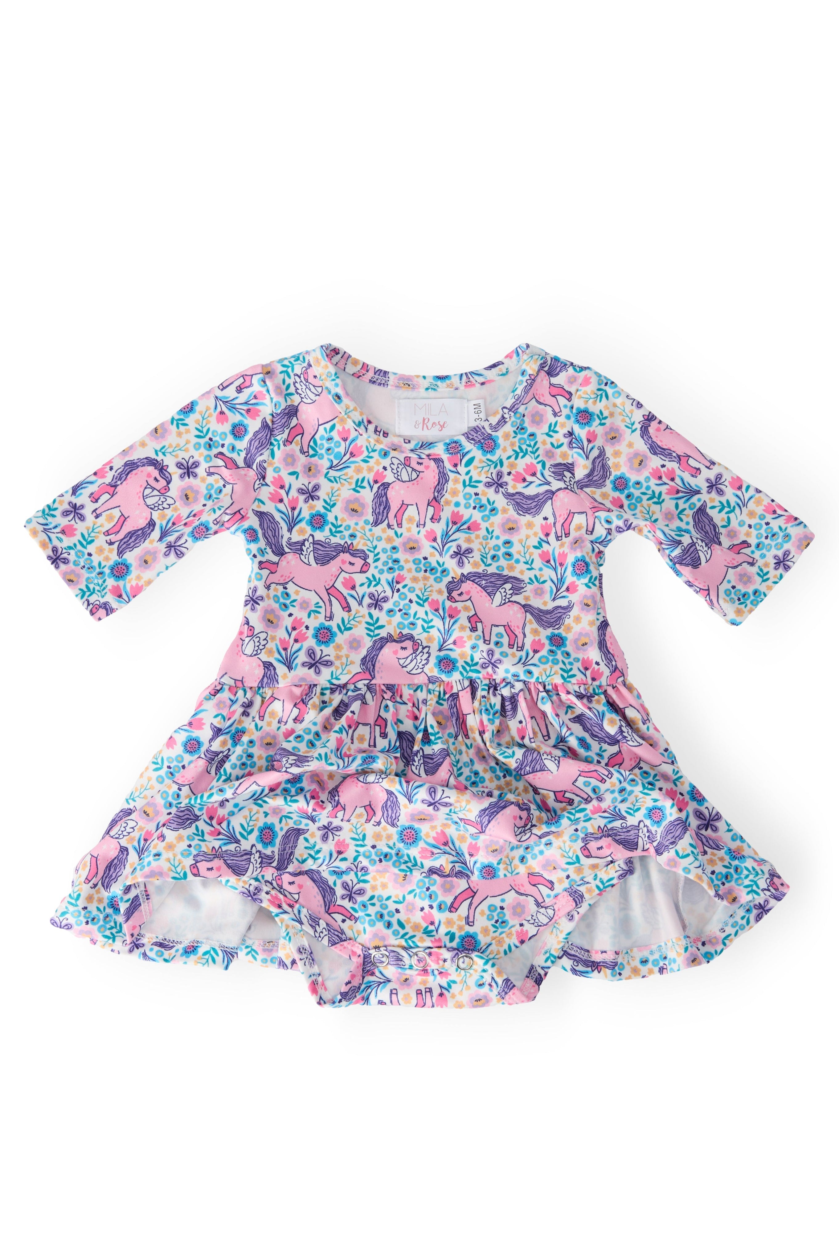 Mila & Rose ® Head in the Clouds 3/4 Sleeve Twirl Bodysuit — detail close-up