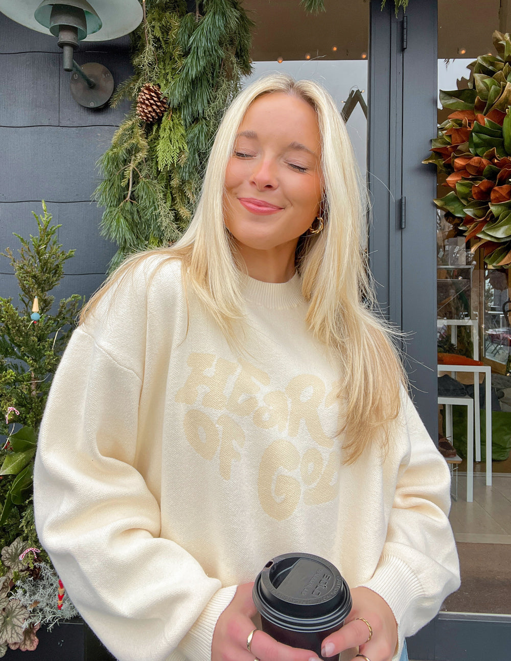 Elevated Faith Heart of God Knit Sweater — lifestyle worn / used context