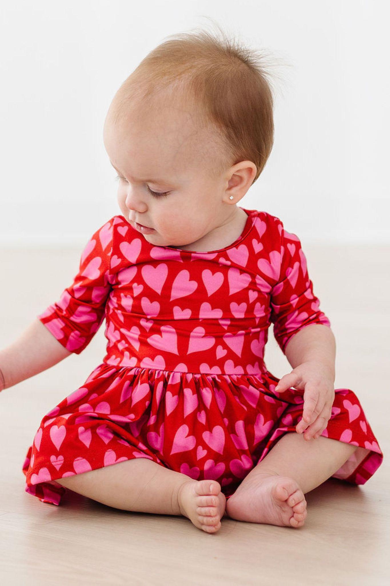 Mila & Rose ® Hearts & Hugs 3/4 Sleeve Twirl Bodysuit — side view