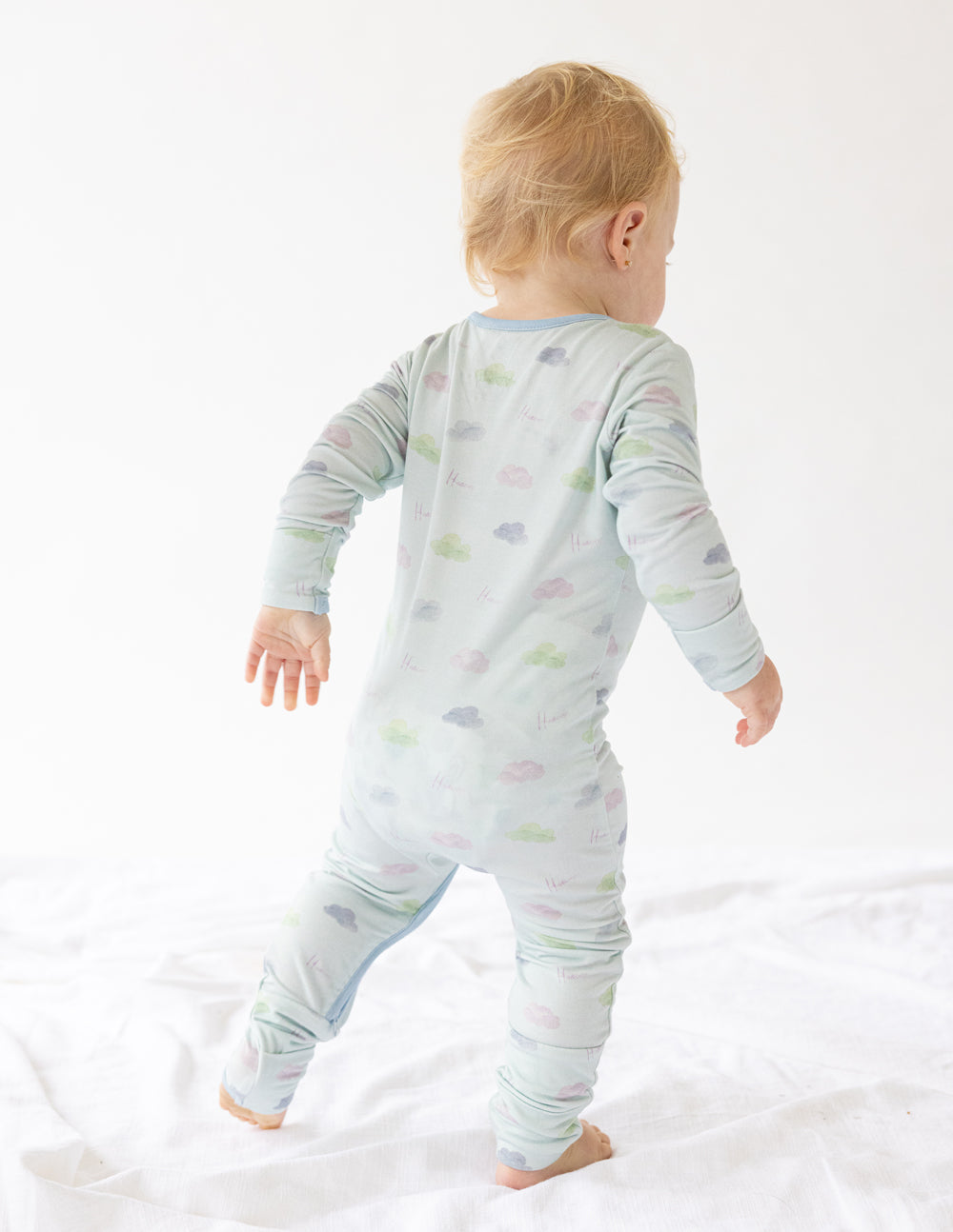 Elevated Faith Heaven Bamboo Convertible Footed Onesie — detail close-up