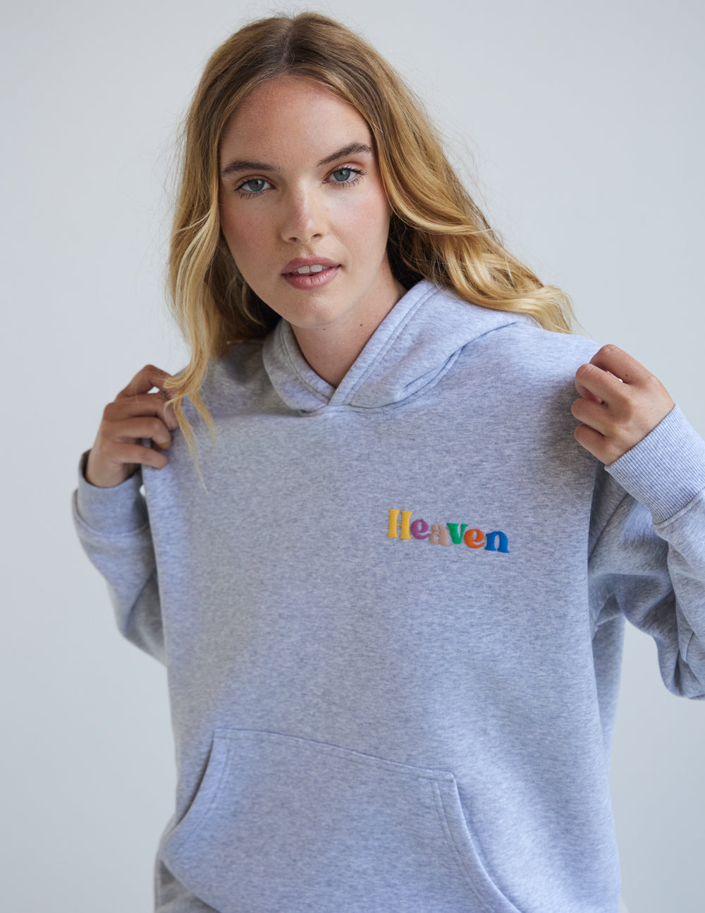 Elevated Faith Heaven Heather Grey Unisex Hoodie — detail close-up
