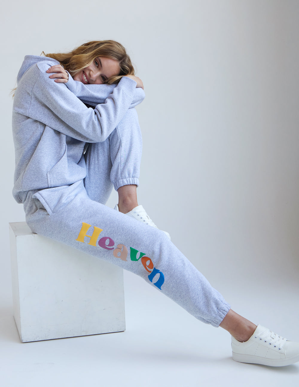 Elevated Faith Heaven Heather Grey Unisex Sweatpant — Elevated Faith branding close-up