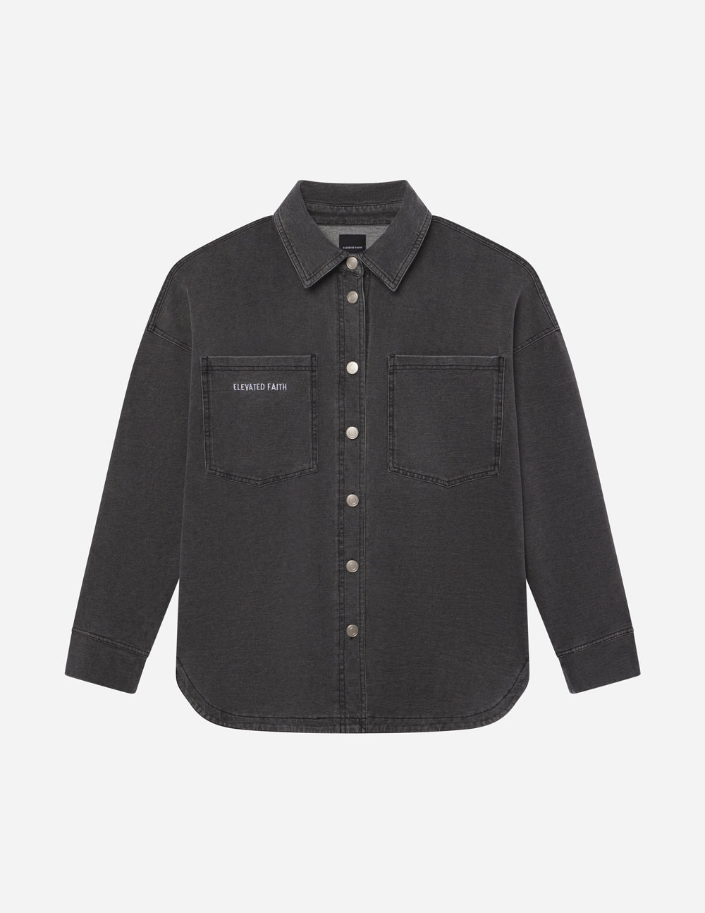 Elevated Faith Heaven Is Closer Shacket — fabric or material detail