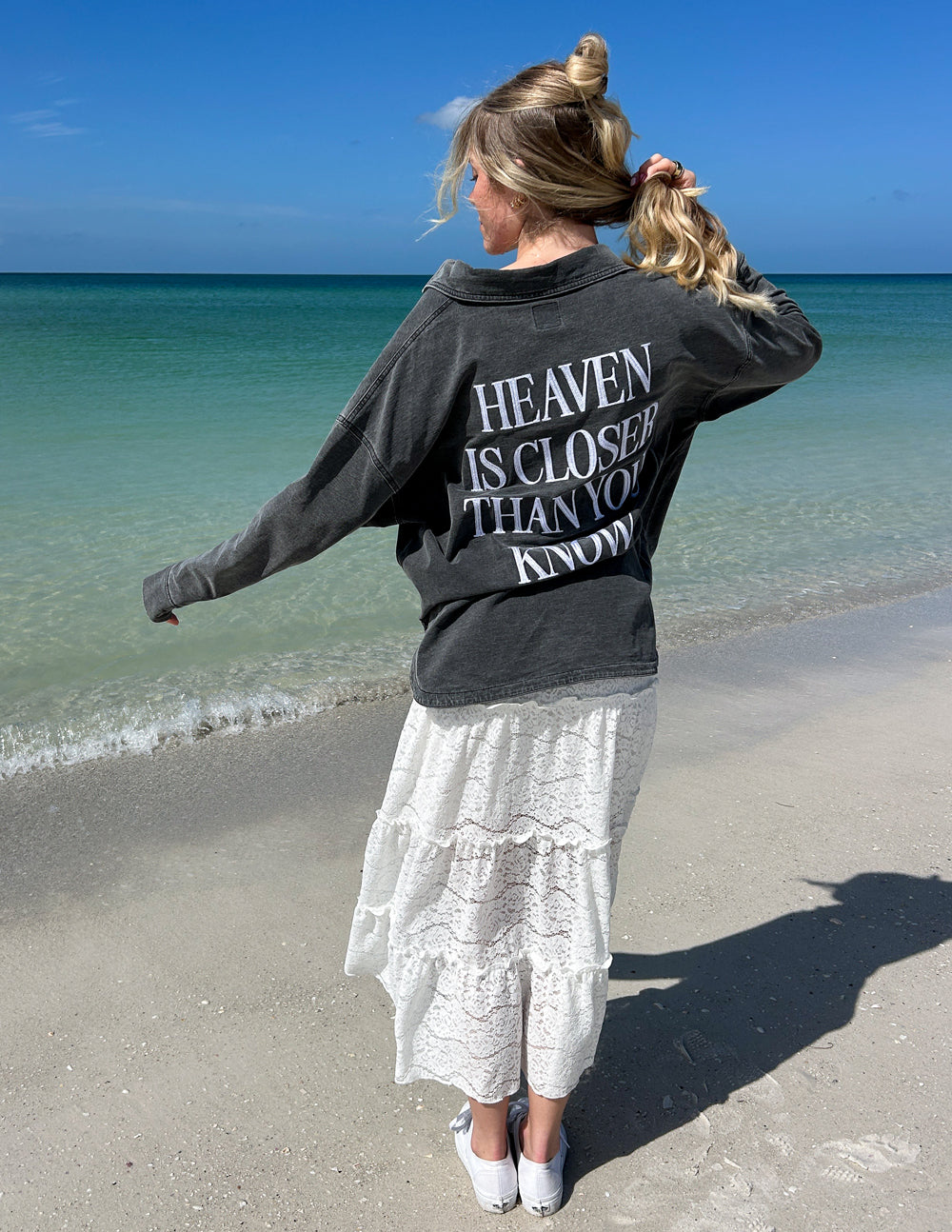 Elevated Faith Heaven Is Closer Shacket — detail shot 6