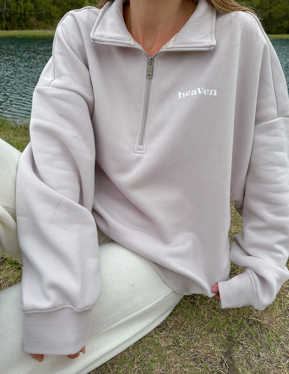 Elevated Faith Heaven Women's Half-Zip — lifestyle worn / used context