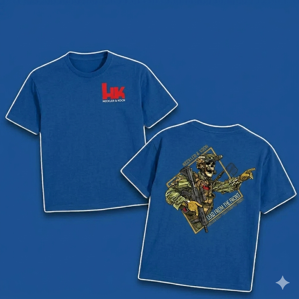 Heckler & Koch "Lead From The Front" T-Shirt – Tactical Skeleton NVG Graphic Tee, Premium 100% Cotton HK Brand Top, Soft Lived-In Heavyweight Operator Lifestyle Shirt, Made in USA