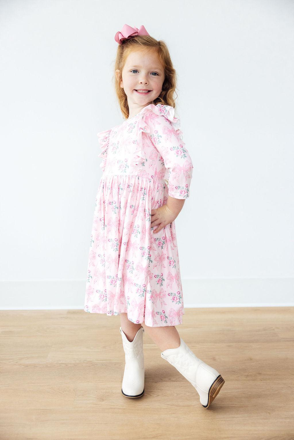 Mila & Rose ® Heirloom Garden 3/4 Sleeve Ruffle Twirl Dress — detail close-up