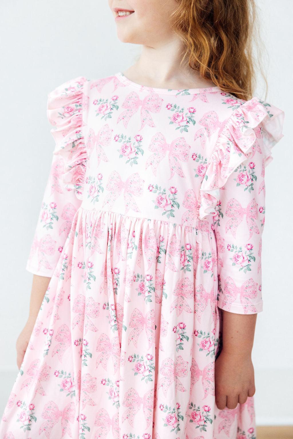 Mila & Rose ® Heirloom Garden 3/4 Sleeve Ruffle Twirl Dress — side view
