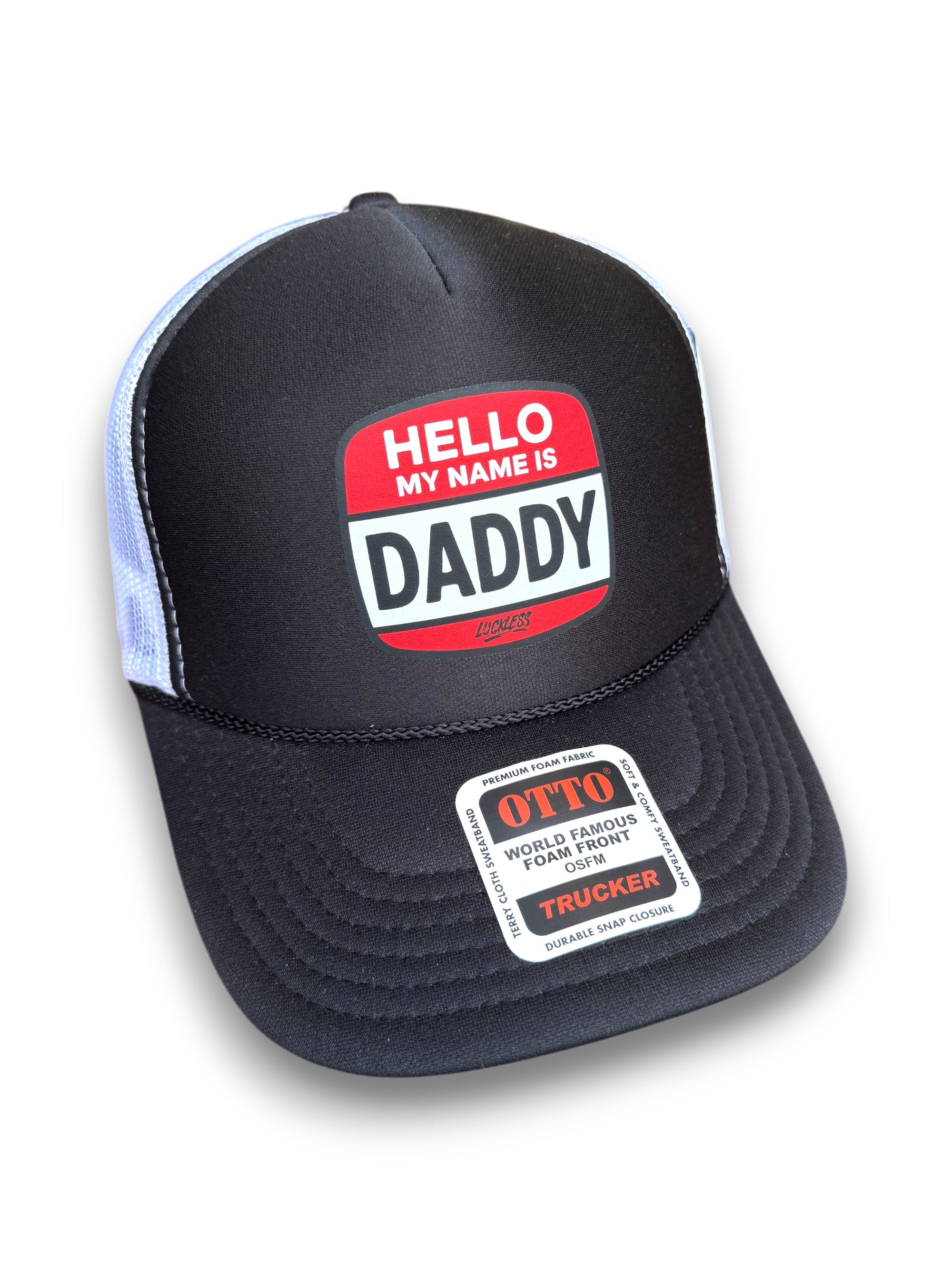 Luckless Outfitters Hello My Name is Daddy Trucker Hat — main product shot