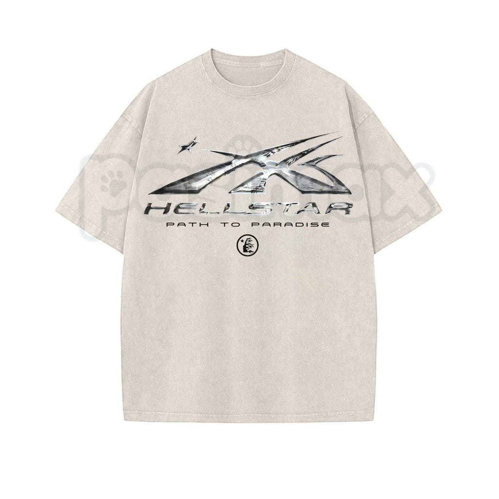 Hellstar Washed T-Shirt – Retro Oversized Heavyweight Cotton Graphic Tee, Vintage Mineral Faded Hip-Hop Streetwear Unisex Top