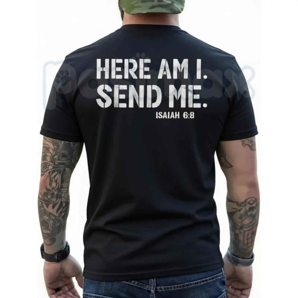 Here Am I Send Me Faith Graphic Tee – Isaiah 6:8 Christian Bible Verse T-Shirt, Inspirational Scripture Religious Unisex Faith Shirt