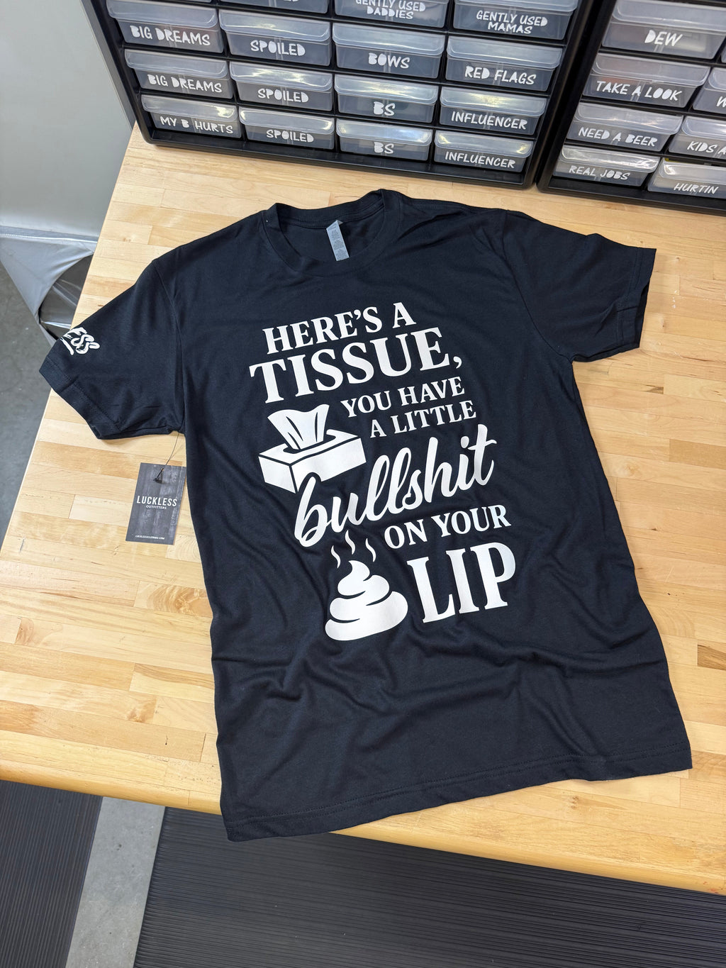 Luckless Outfitters Here's a Tissue Tee — side view
