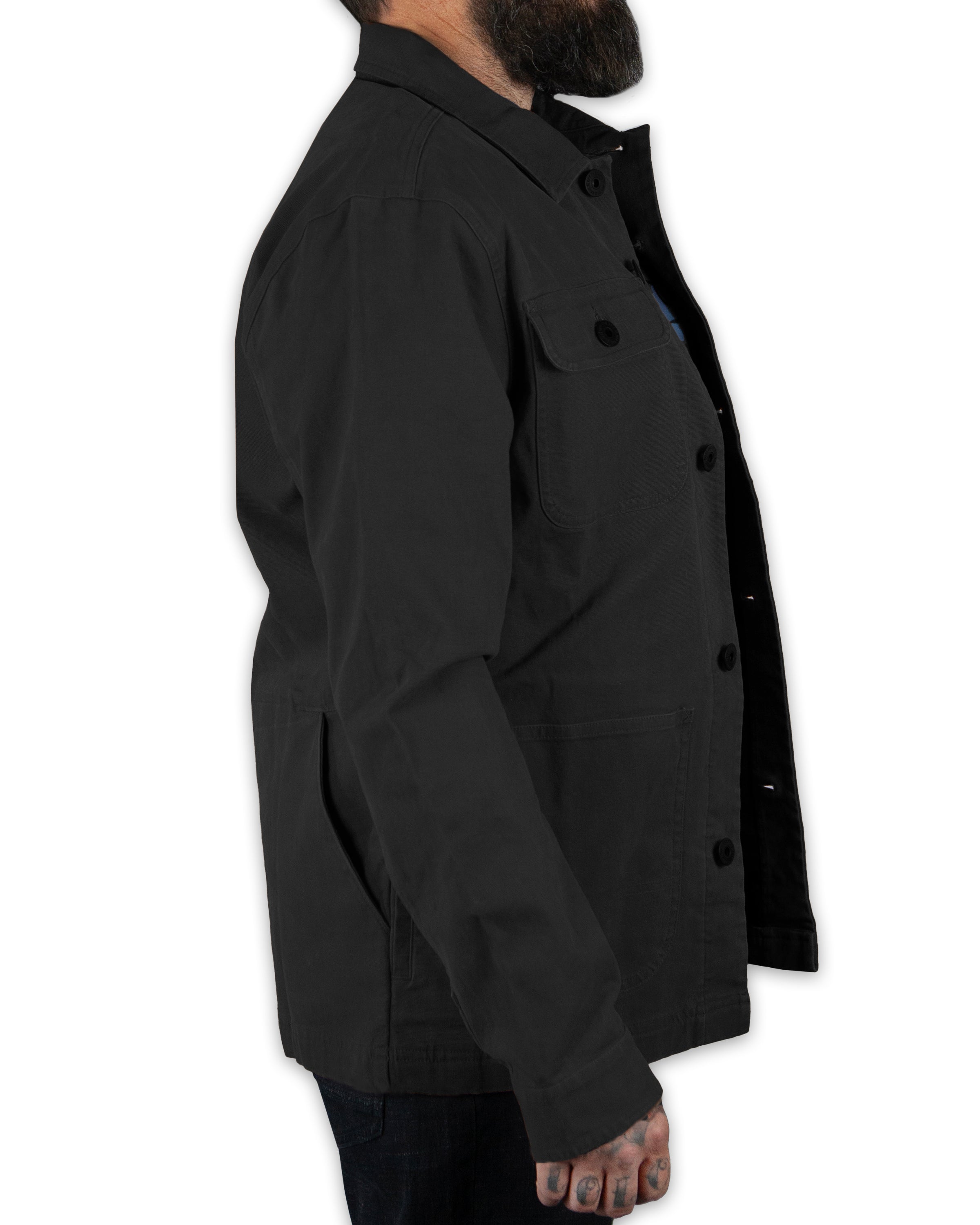 Off The Grid Surplus Heston Chore Coat - Black — side view