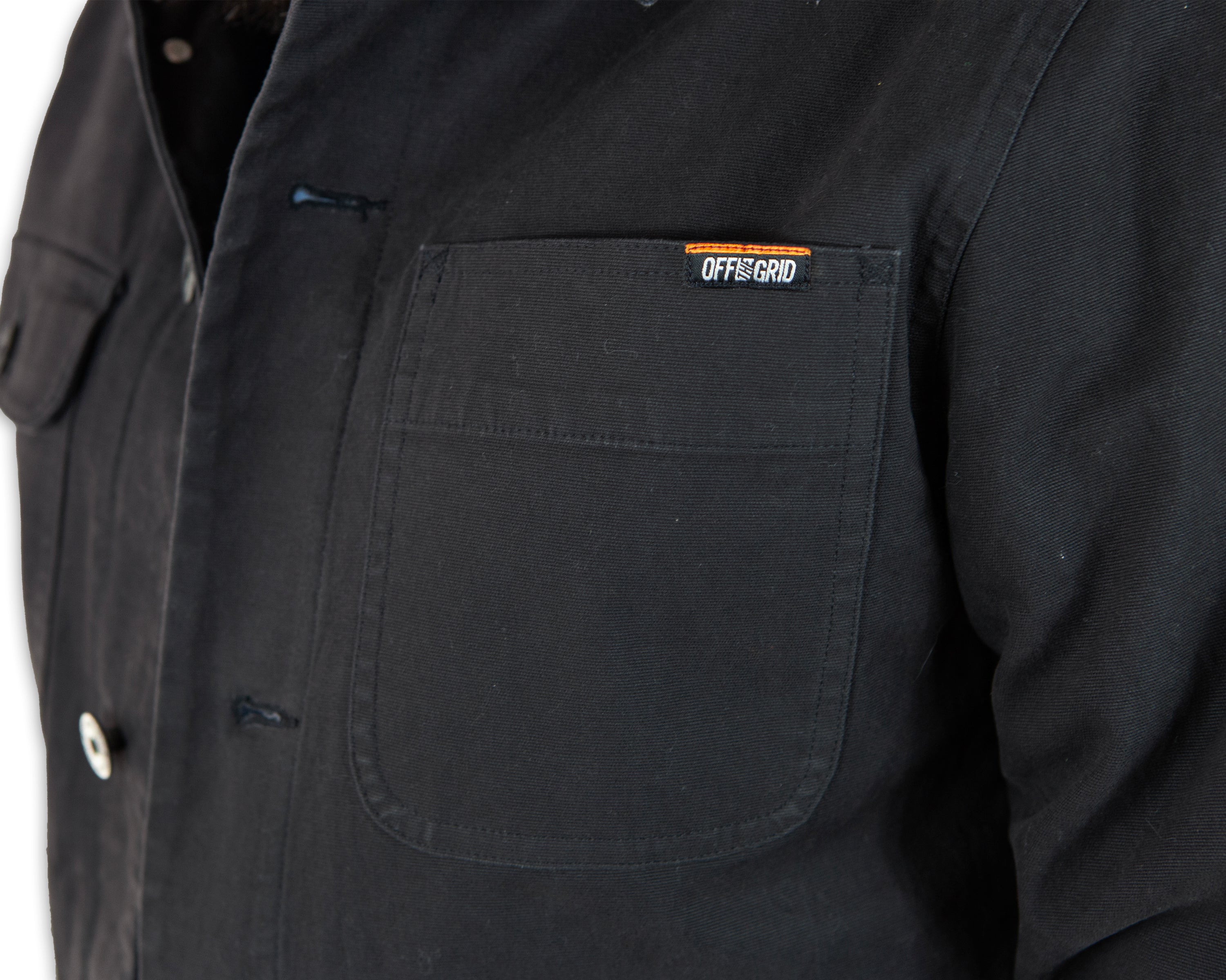 Off The Grid Surplus Heston Chore Coat - Black — color detail