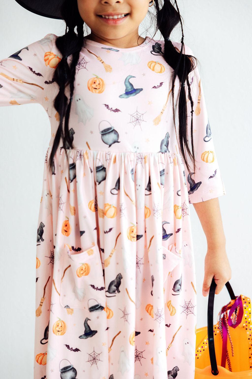 Hey Boo 3/4 Sleeve Pocket Twirl Dress