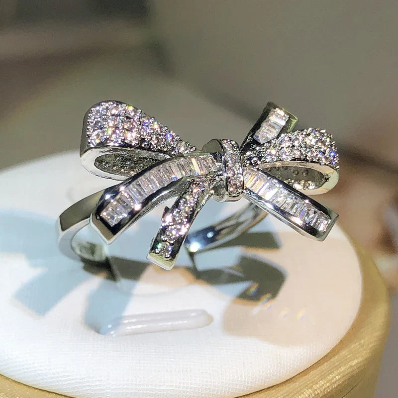 MyClosetAid 925 Sterling Silver High Quality Bow Zircon Ring — lifestyle context