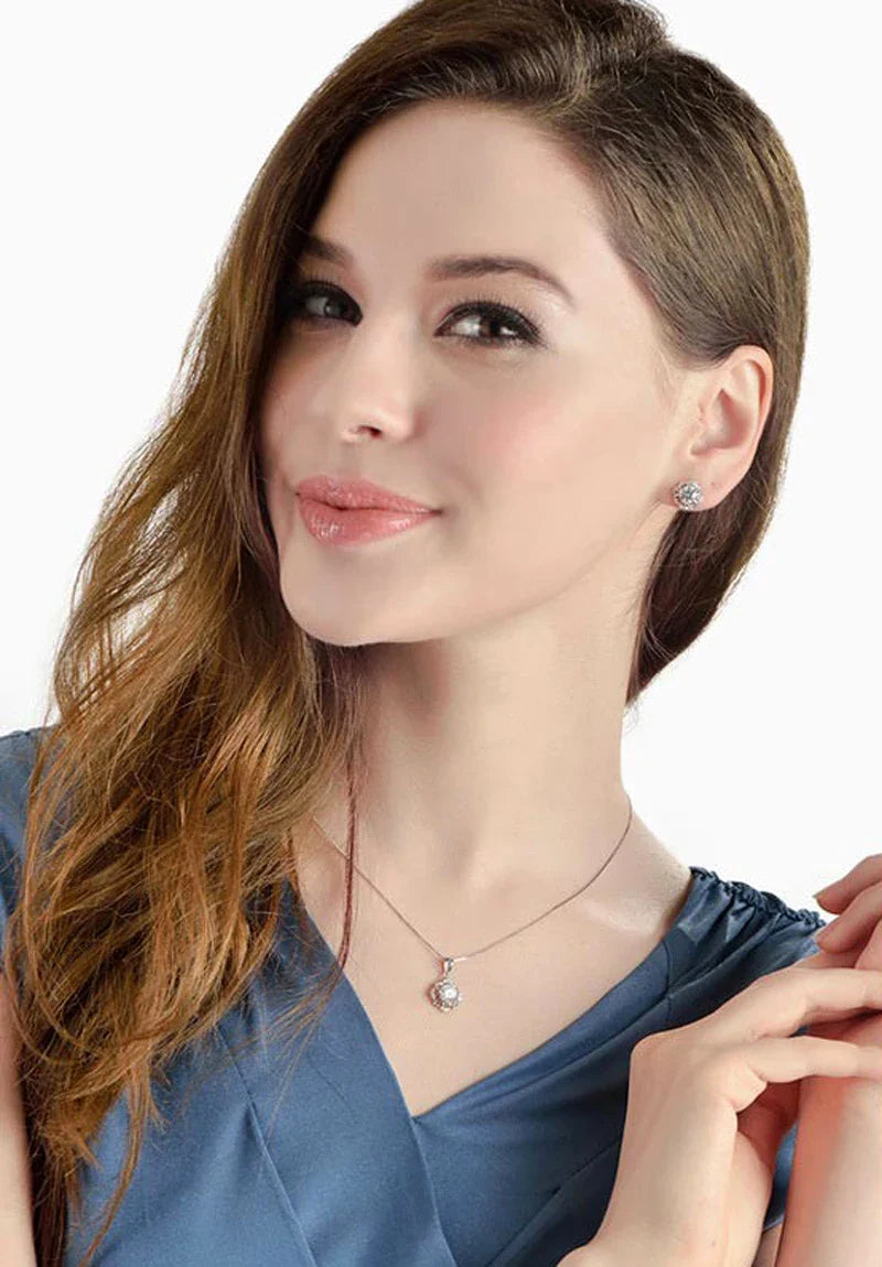 SORI STYLE 925 Sterling Silver Flower CZ Pendant Necklace — alternative angle